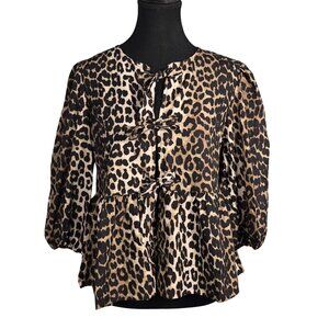 NWOT | Leopard Print | Triple Tie-Front Peplum Top | X-Small